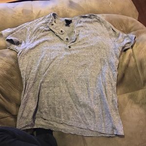 Blue-Gray Button V-neck Short Sleeve Men’s T-shirt